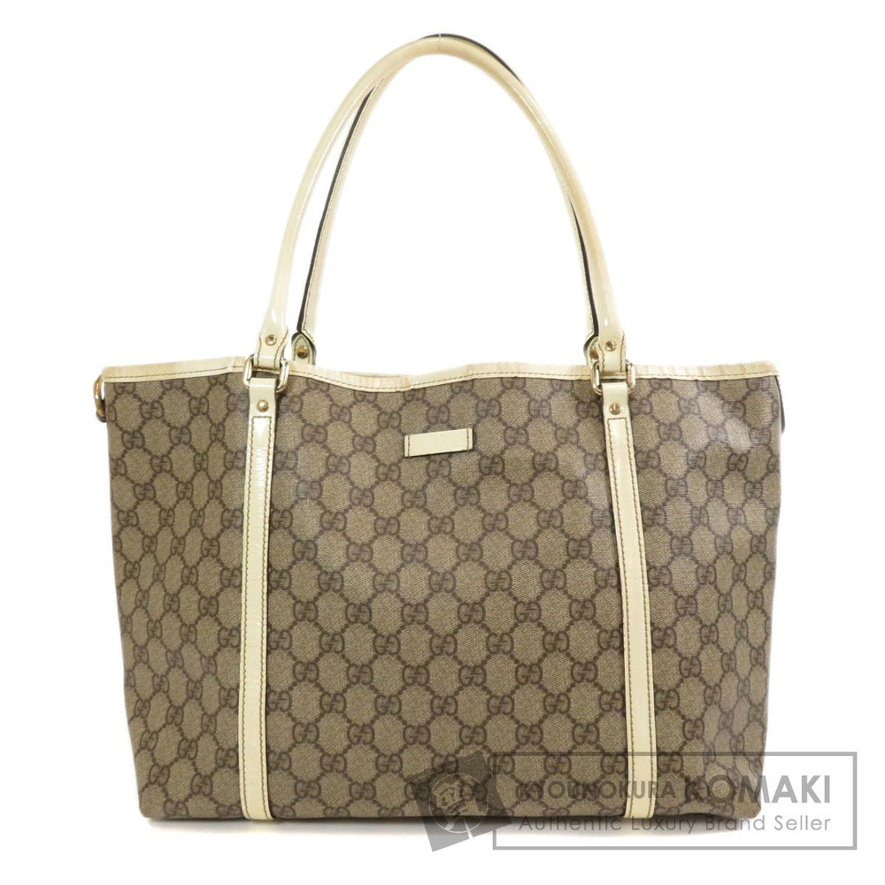 Gucci GG Supreme Joy Tote Bag beige GG canvas body white leather